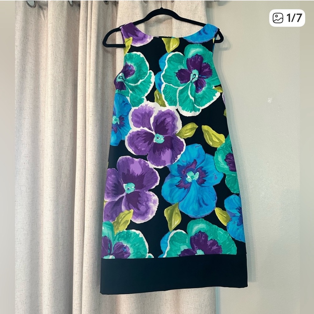 •	AB Studio Blue Purple Floral Sheath Dress Sleeveless Size 12